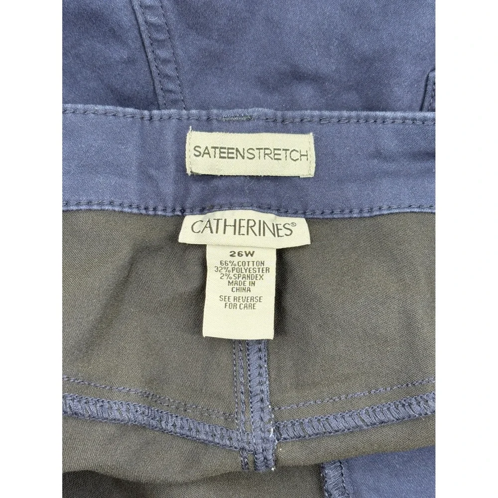 Catherines Womens 26W Navy Blue Sateen Stretch Pants Straight Leg Casual - Picture 6 of 6